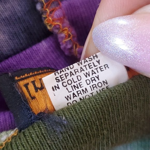 90s Boho Hippie Zipup Jacket Hooded Patchwork Green Handpainted Sun Large - Picture 15 of 15